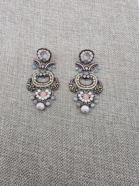 Ayala Bar Pastel Beaded Drop Earrings with Gold Accents - Multicolor